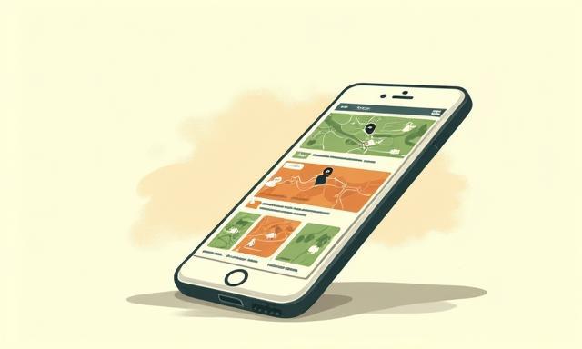 Cartoon illustration of a smartphone displaying the TurkeyTrek app interface with turkey hunting content.