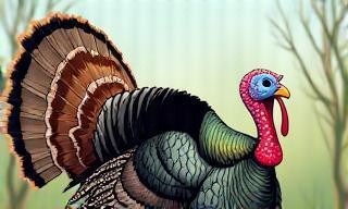 Cartoon illustration of a wild turkey making a loud gobble call.